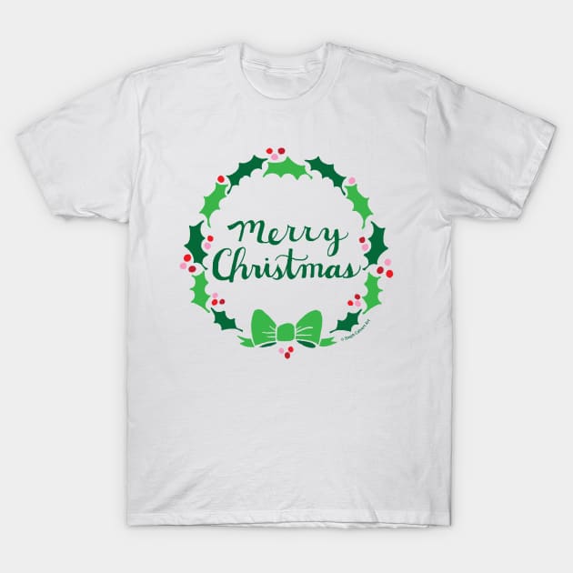 Merry Christmas Wreath T-Shirt by Steph Calvert Art